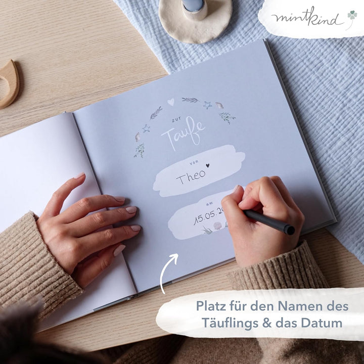 mintkind® Gästebuch Meine Taufe Wal I für Junge & Mädchen | Taufbuch, Taufgeschenk, Taufalbum, Erinn