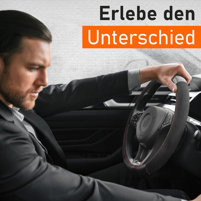 Upgrade4cars Lenkradbezug Alcantara Look Schwarz Rot | Lenkradhülle in Leder Optik | Universal Lenkr