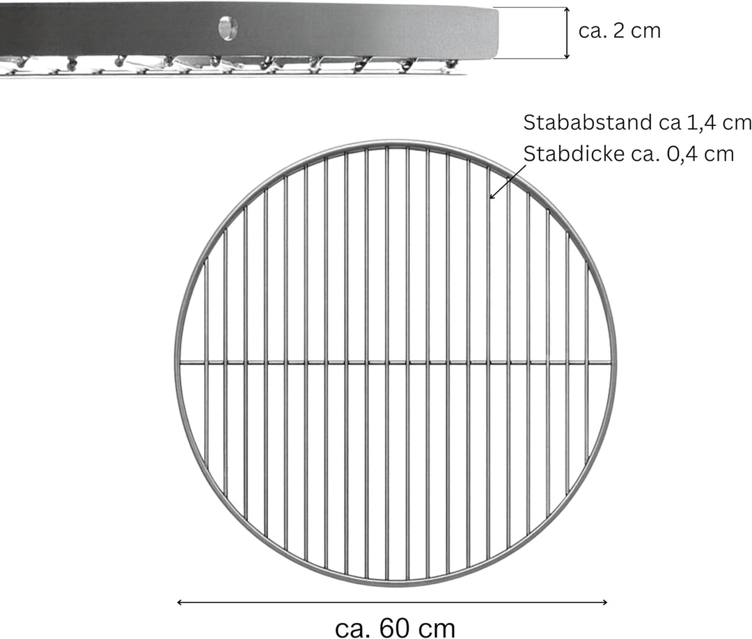 Brandsseller Edelstahl Grillrost Ø 60 cm Schwenkgrill geeignet AISI 201 rostfrei runder BBQ-Rost leb