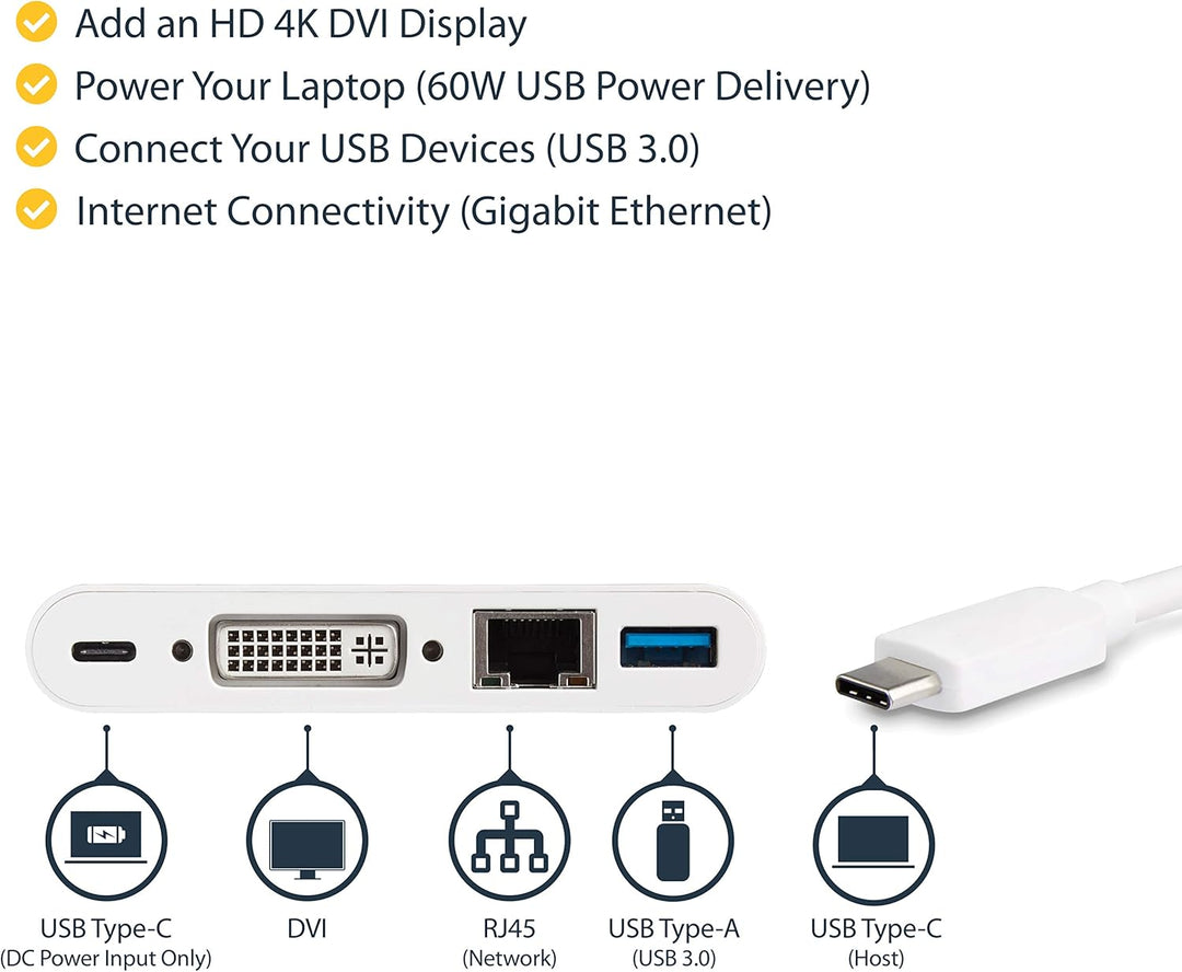 StarTech.com USB-C Multiport Adapter - USB-C auf DVI-D (Digital) Video Adapter mit 60W Power Deliver