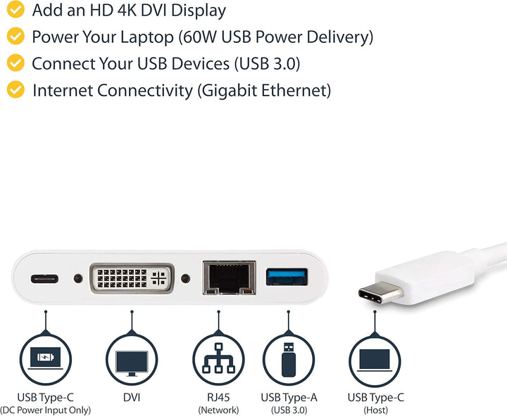 StarTech.com USB-C Multiport Adapter - USB-C auf DVI-D (Digital) Video Adapter mit 60W Power Deliver