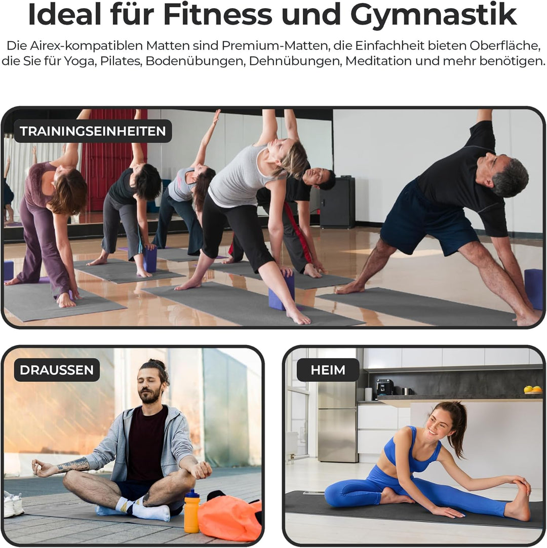 Habib Yogamatte Set mit Yogablöcken – Rutschfeste gepolsterte Fitnessmatte inkl. Tragetasche mit Sch