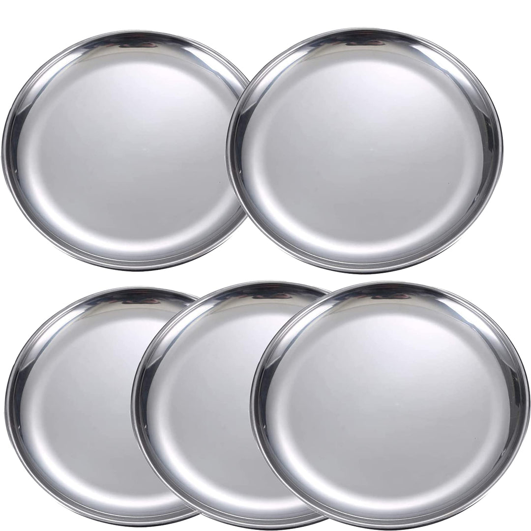 JMYDecor 5 Stück runde Edelstahlteller, tragbares Geschirr Set für Outdoor Camping, Wandern, Picknic