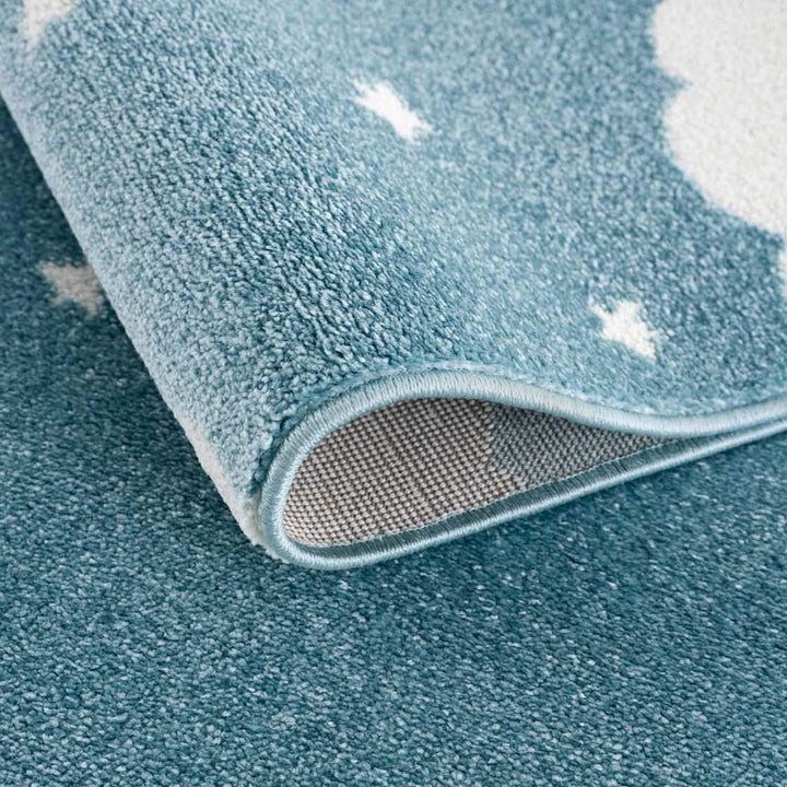 carpet city Kinderteppich Kinderzimmer Blau - 120 cm Rund - Mond Sterne - Kinderzimmerteppiche Mädch