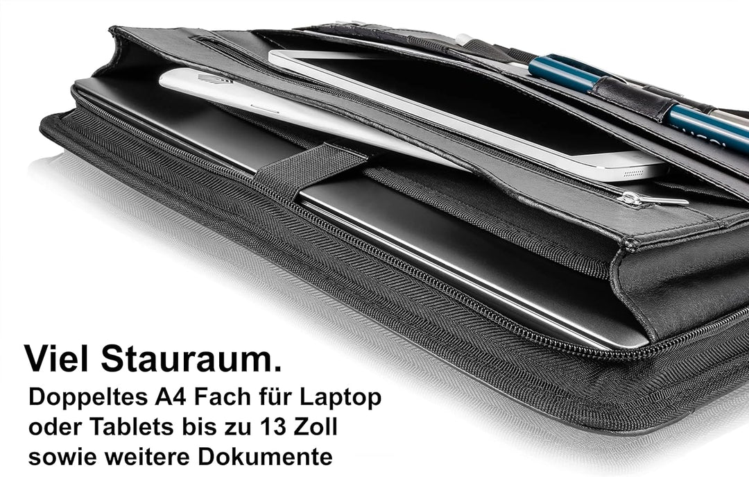 Royal Phoenix® Business Schreibmappe A4 'Hawk' - Hochwertige Ringbuchmappe mit Reissverschluss - ink