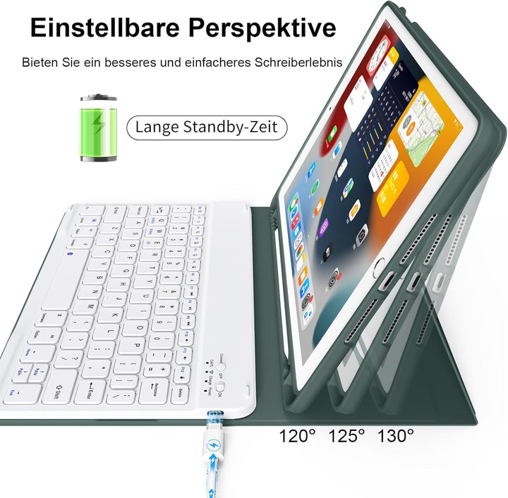Tastatur Hülle für iPad 9./ 8./ 7.Gen (2021/2020/2019) mit Stifthalter, Soft TPU Schutzhülle, magnet