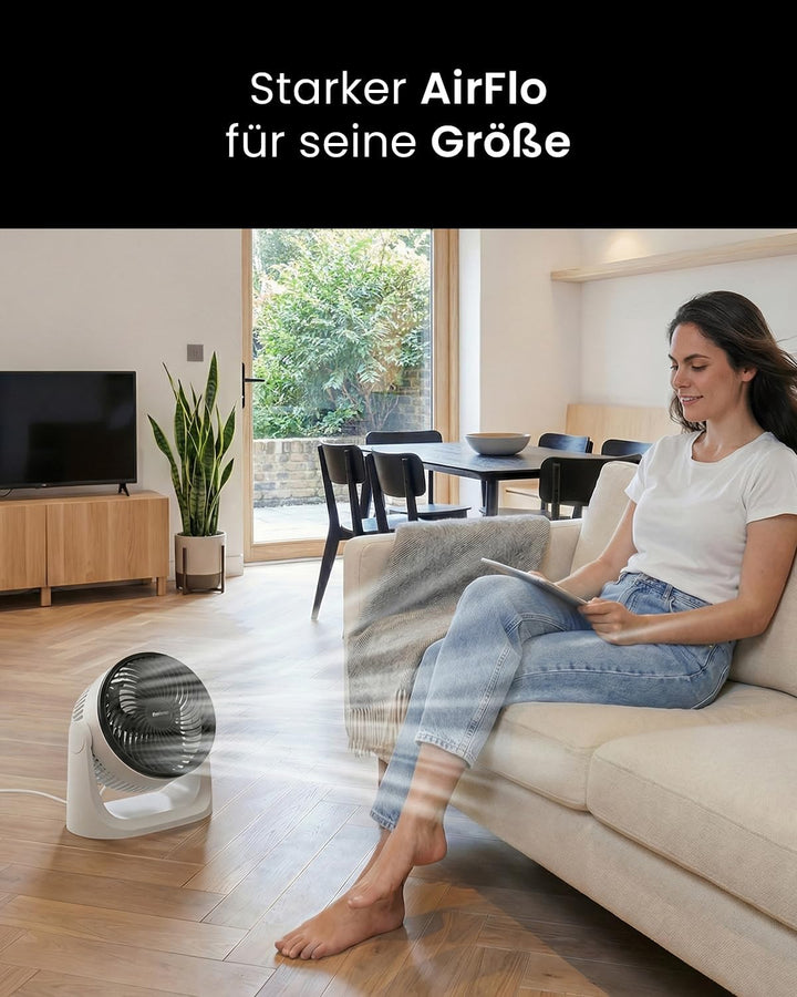 Pro Breeze AirFlo Mini Tischventilator – Leiser Turbo Ventilator mit 3 Stufen, 90° Neigung und kraft