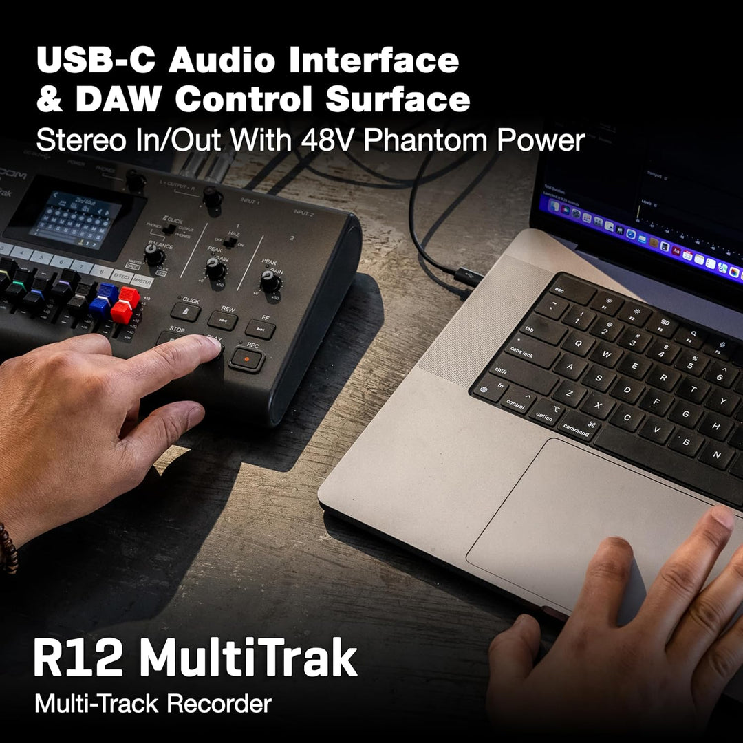 Zoom R12 Multi-Track-Recorder, tragbar, mit Touchscreen, Onboard-Bearbeitung, 8 Titel, 2 Kombi-Eingä