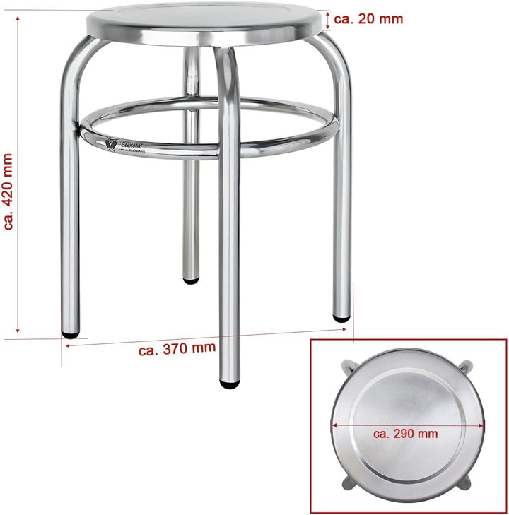Beeketal 'BEH-30' Hocker aus Edelstahl mit Ø 29 cm Sitzfläche, ca. 1,5 kg, (L/B/H): ca. 370 x 370 x