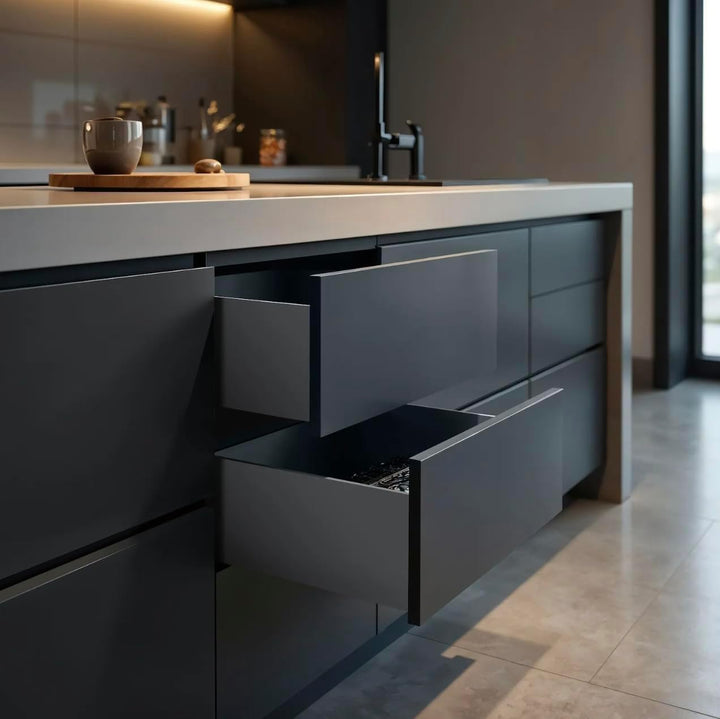 AMIX ELITE BOX Schubladensystem mit Vollauszug &amp; Soft-Close – Slim Drawer mit Glas-Seiten – Höhe 167
