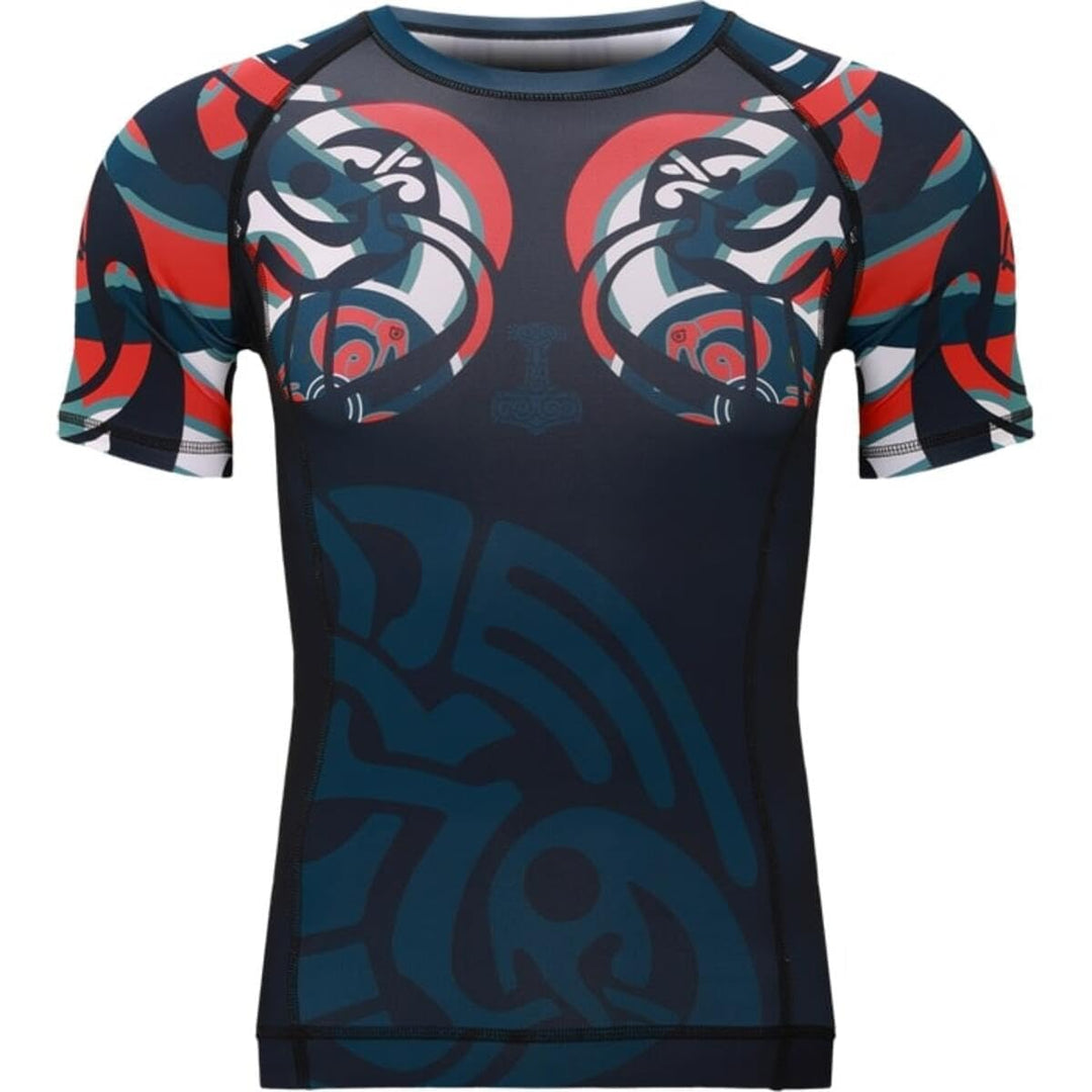 Hardcore Training Rash Guard Men's Round Kurze Ärmel Base Layer Kompressionsshirt Herren MMA Crossfi