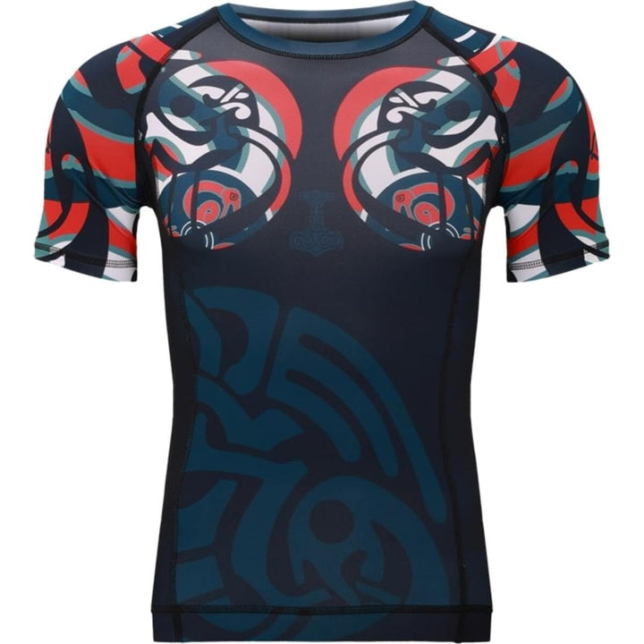 Hardcore Training Rash Guard Men's Round Kurze Ärmel Base Layer Kompressionsshirt Herren MMA Crossfi