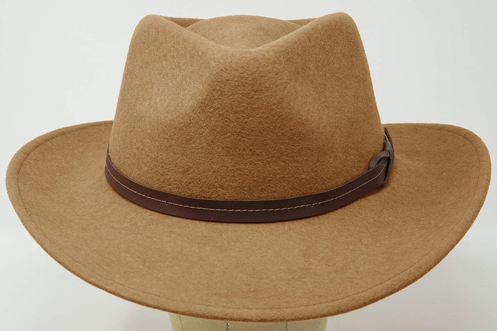 Hardy - Leichter Fedora Hut mit breiter Krempe und Lederband - 100% Wollfilz - Für die Reise knautsc
