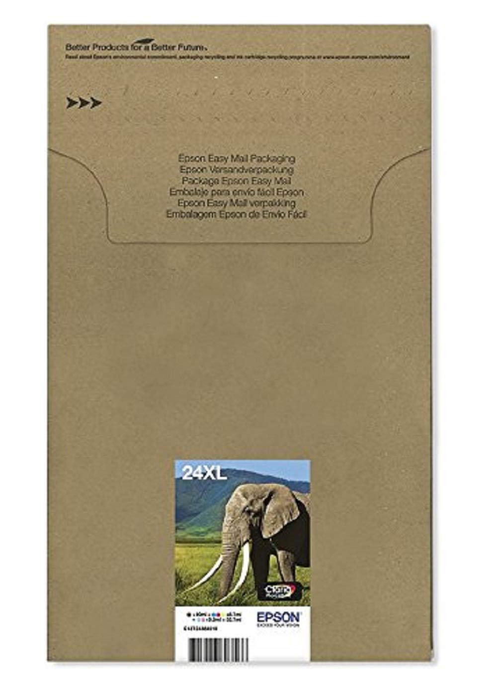 Epson 24XL Elephant High Yield Genuine Multipack, Eco-Friendly Packaging, 6-colours Claria Photo HD