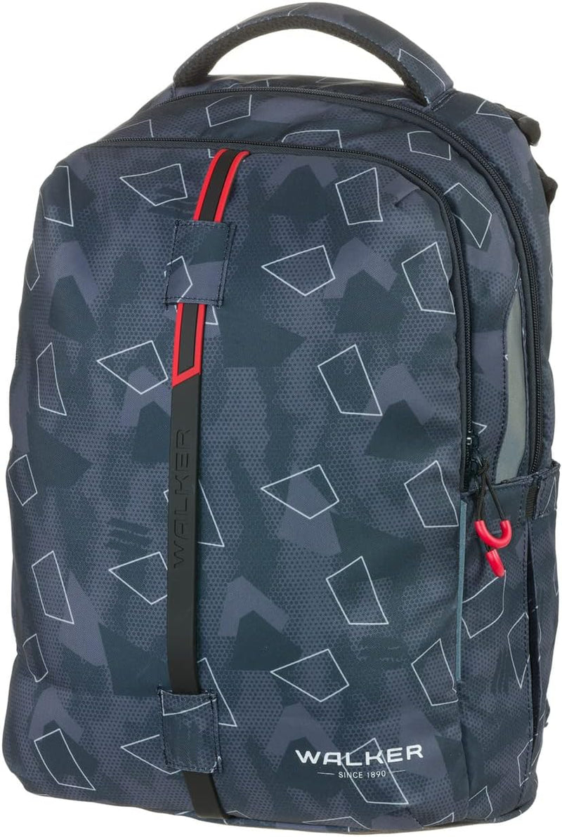 Walker 42125-376 - Schulrucksack Elite 2.0 "Grey Polygon" mit 2 Fächern, Zippfach am Rücken, Schulta