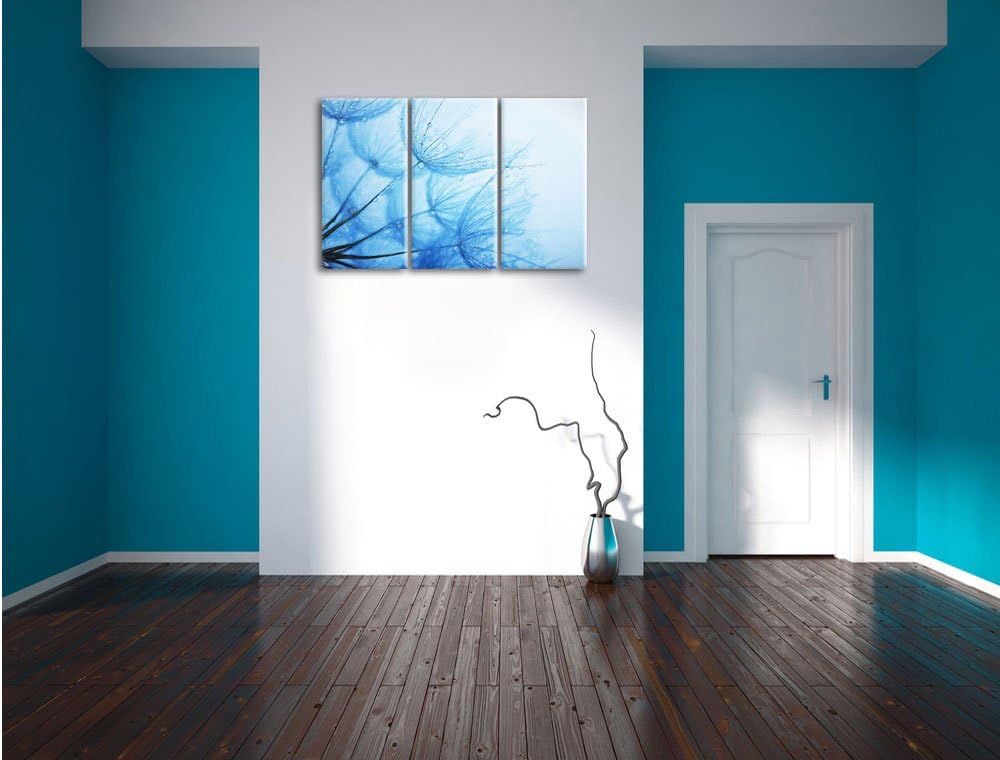 Pixxprint Tropfen bedeckte Pusteblumen Bunstift Effekt 3-Teiler Leinwandbild 120x80 Bild auf Leinwan