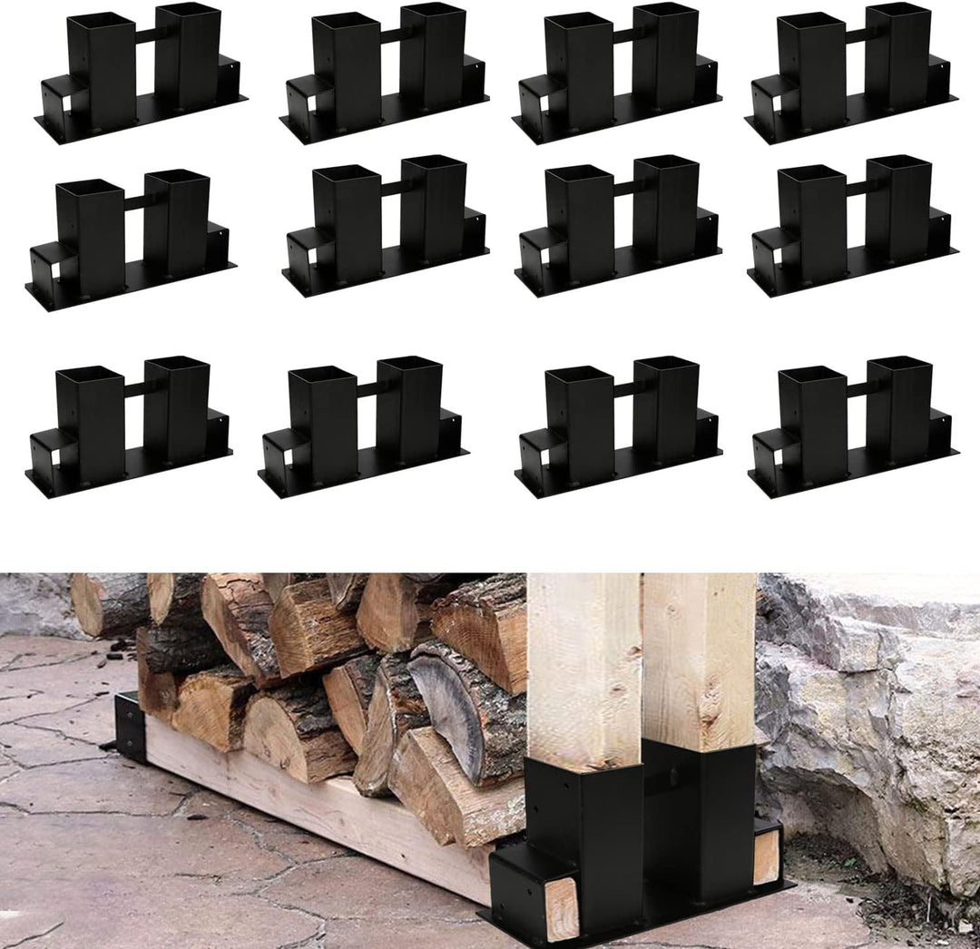 Tubiaz Holzstapelhilfe, 12er Set Schwarz Stabile Holz Stapelhilfe, Holzstapelhilfe Kaminholz Brennho