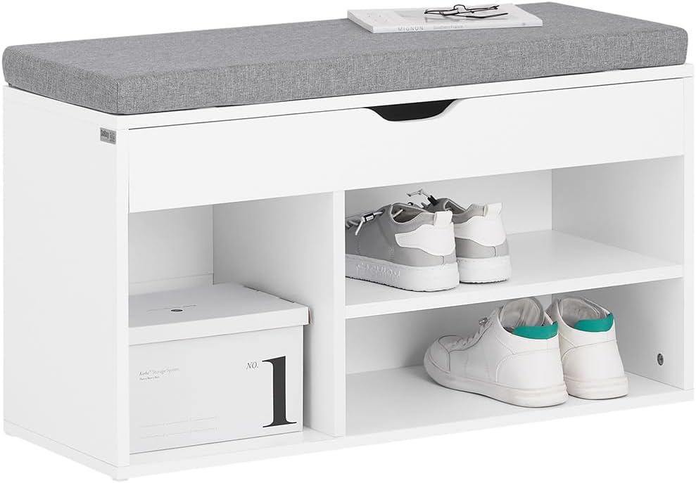 SoBuy FSR45-HG Schuhbank mit Sitzkissen Sitzbank Schuhschrank Schuhregal 3 Fächer weiss BHT ca: 80x4