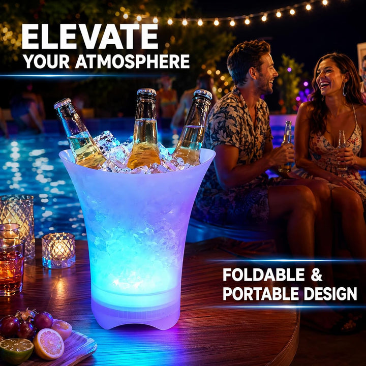 RANJIMA LED Eiskübel 5L mit Bluetooth Lautsprecher, LED Sektkübel mit Farbwechsel RGB, Multicolor Ei