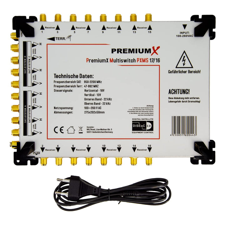 Premium X PXMS 17/16 Multischalter mit Netzteil Multiswitch 4 SAT für 16 Teilnehmer Satverteiler Dig