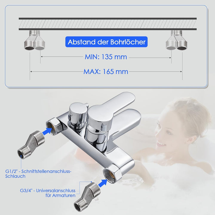 ROVOGO Badewannenarmatur, Aufgerüstet Messing Drehbare Umsteller, Badewanne armatur für Wandmontage,