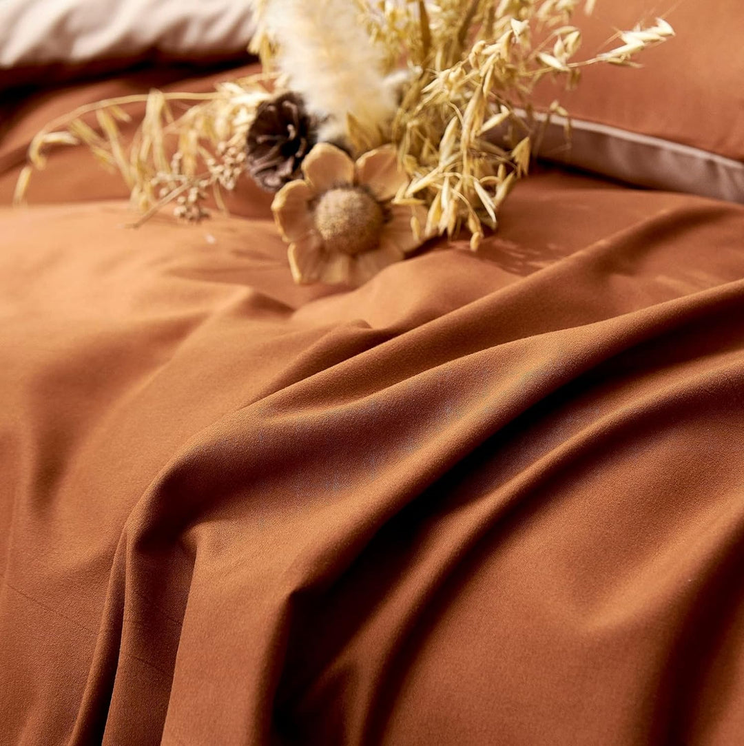 Damier Bettwäsche 135×200cm Karamell Braun Beige Wendebettwäsche Set 2 Teilig Superweiches Microfase