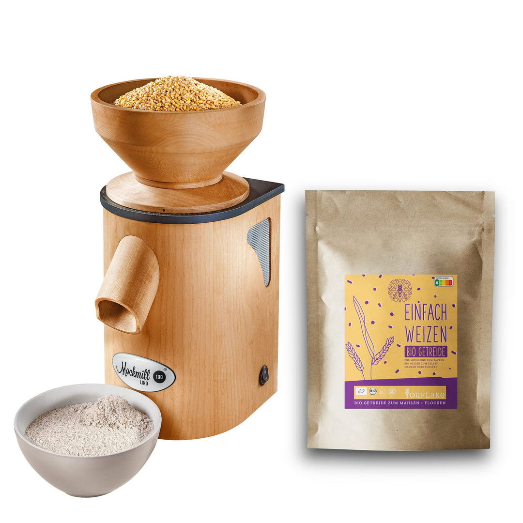 Getreidemühle Mockmill Lino 100 | Made in Germany | Edelkorund und Keramik Mahlstein | frisches Mehl