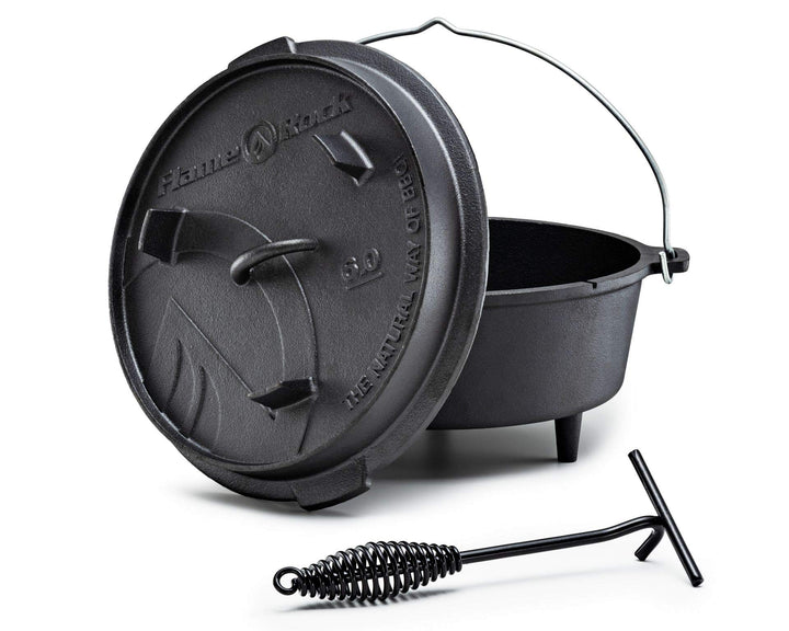 Dutch Oven 6.0, traditioneller, gusseiserner Feuertopf mit 6,0 Liter Fassungsvermögen, bereits einge