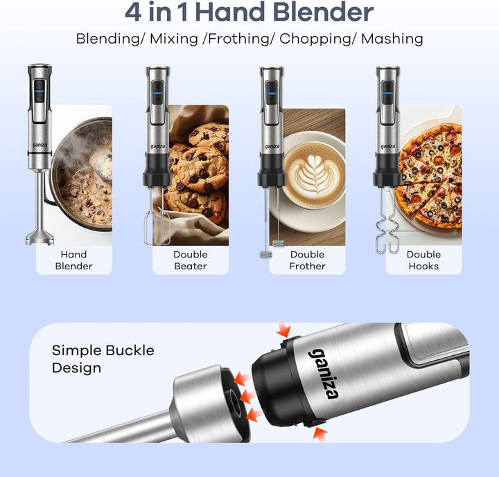 Ganiza Stabmixer, 5-en-1 Pürierstab, 1200W Stark Leistung, mit Geschwindigkeitsregelung & TURBO-Tast