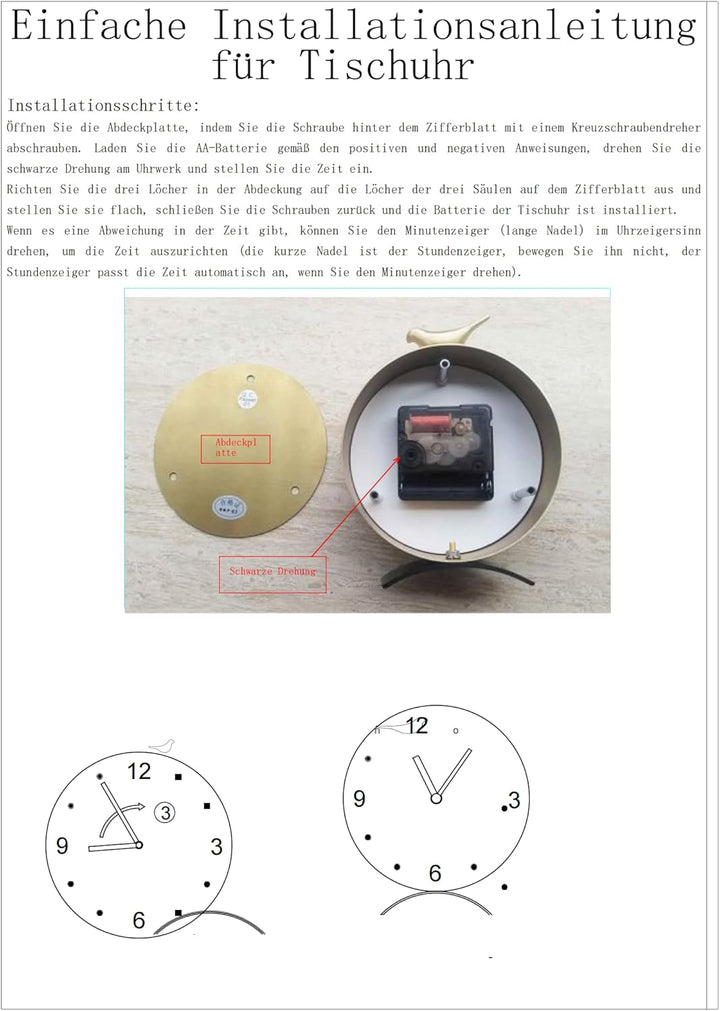 Moderne Messing Vogel Tischuhr Leise Minimalistisch Kreative Desktop Deko für Zuhause oder Büro （Blu