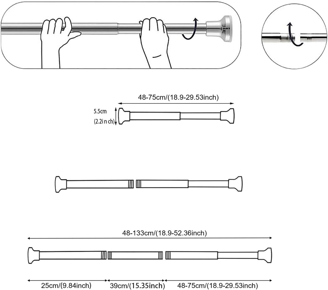 Kongming Gardinenstange ohne bohren 48-133cm, Teleskopstange Vorhang, Duschvorhangstange Schwarz Ede
