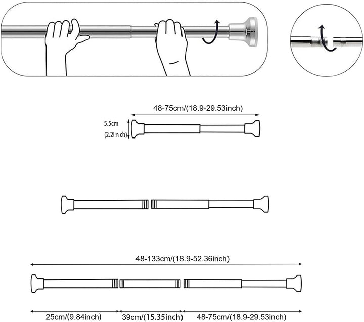 Kongming Gardinenstange ohne bohren 48-133cm, Teleskopstange Vorhang, Duschvorhangstange Schwarz Ede