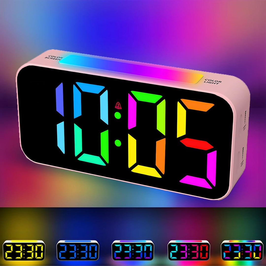 Lancoon Farbiger Digitalwecker mit Snooze Funktion RGB Grossdisplay 8 Farboptionen 12 24h Format Lau