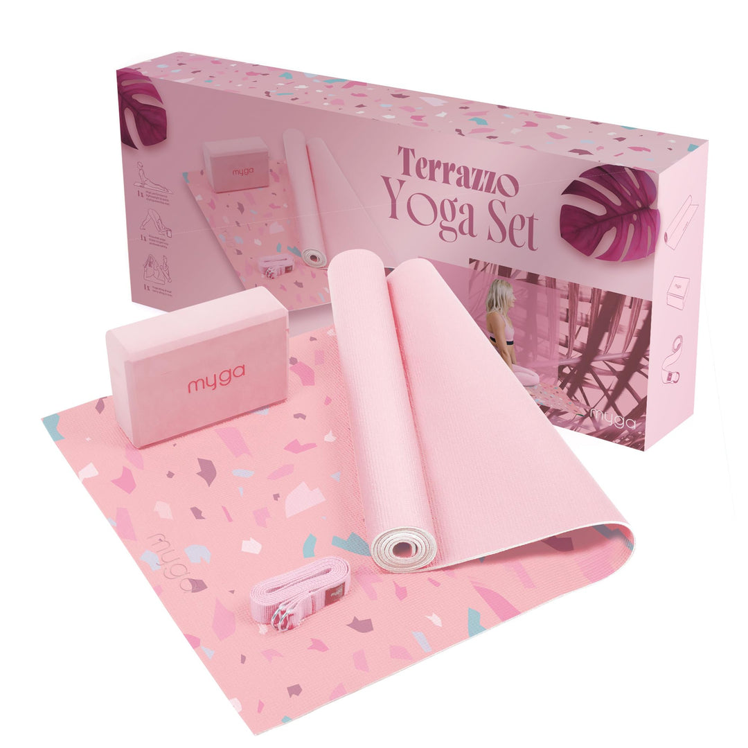 Myga Yoga Starter Kit | Komplettes Set mit Yogamatte, Yogablock & Gurt | rutschfest & Unterstützend