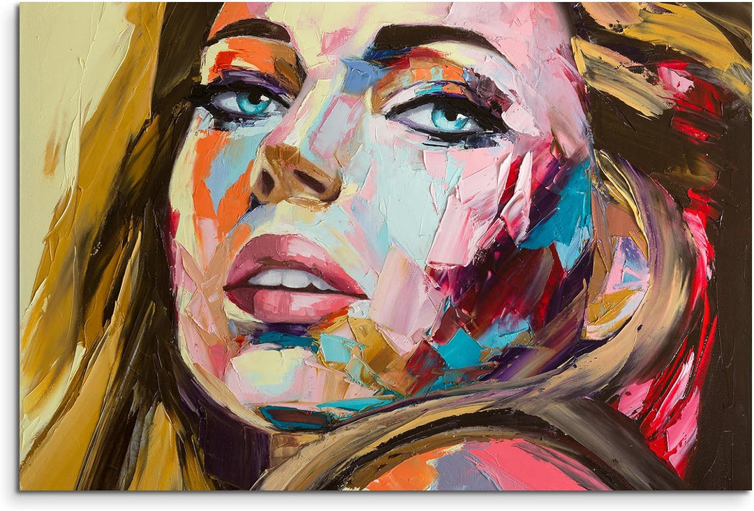 Paul Sinus Art Fotoleinwand 90x60cm Abstraktes Ölgemälde – Blonde Frau auf Leinwand Exklusives Wandb