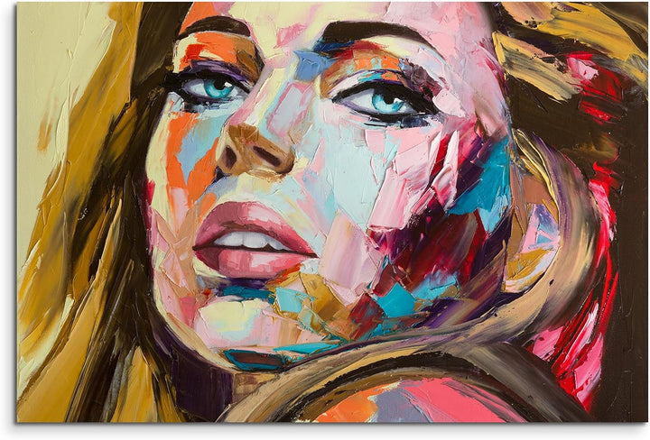 Paul Sinus Art Fotoleinwand 90x60cm Abstraktes Ölgemälde – Blonde Frau auf Leinwand Exklusives Wandb