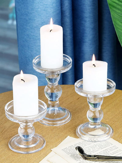Lewondr Glas Kerzenhalter, 3 Stücke Kristallklar Kerzenständer in Unterschiedlicher Grösse, Elegant
