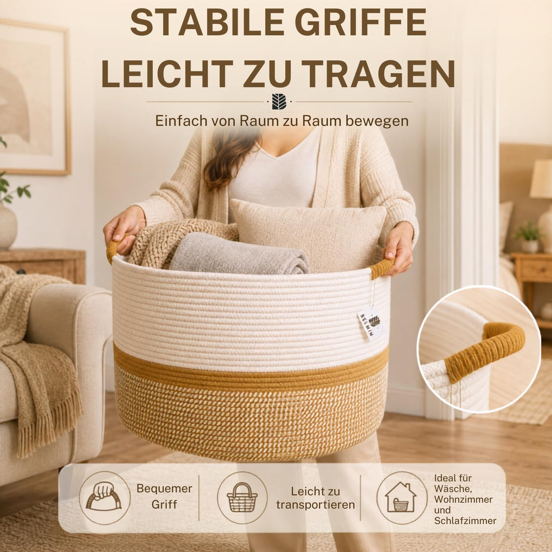 BELMIN Wäschekorb XL Ø50cm – Faltbarer Aufbewahrungskorb mit Griffen, Dekorativer Wäschesammler für