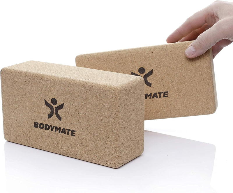 BODYMATE 2er Set Yoga Block aus Kork, Yogablöcke, Korkblock für Yoga, aus 100% ökologischem Kork, Tr