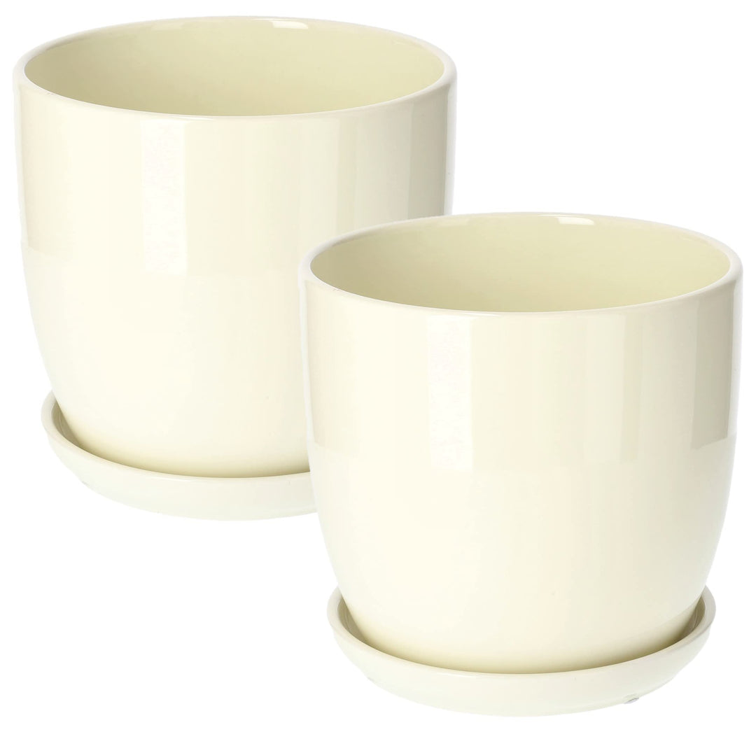 KOTARBAU® 2er Set Keramik Blumentopf Übertopf für Blumen Pflanzen ⌀ 20 cm mit Tropfschale Beige ⌀ 20