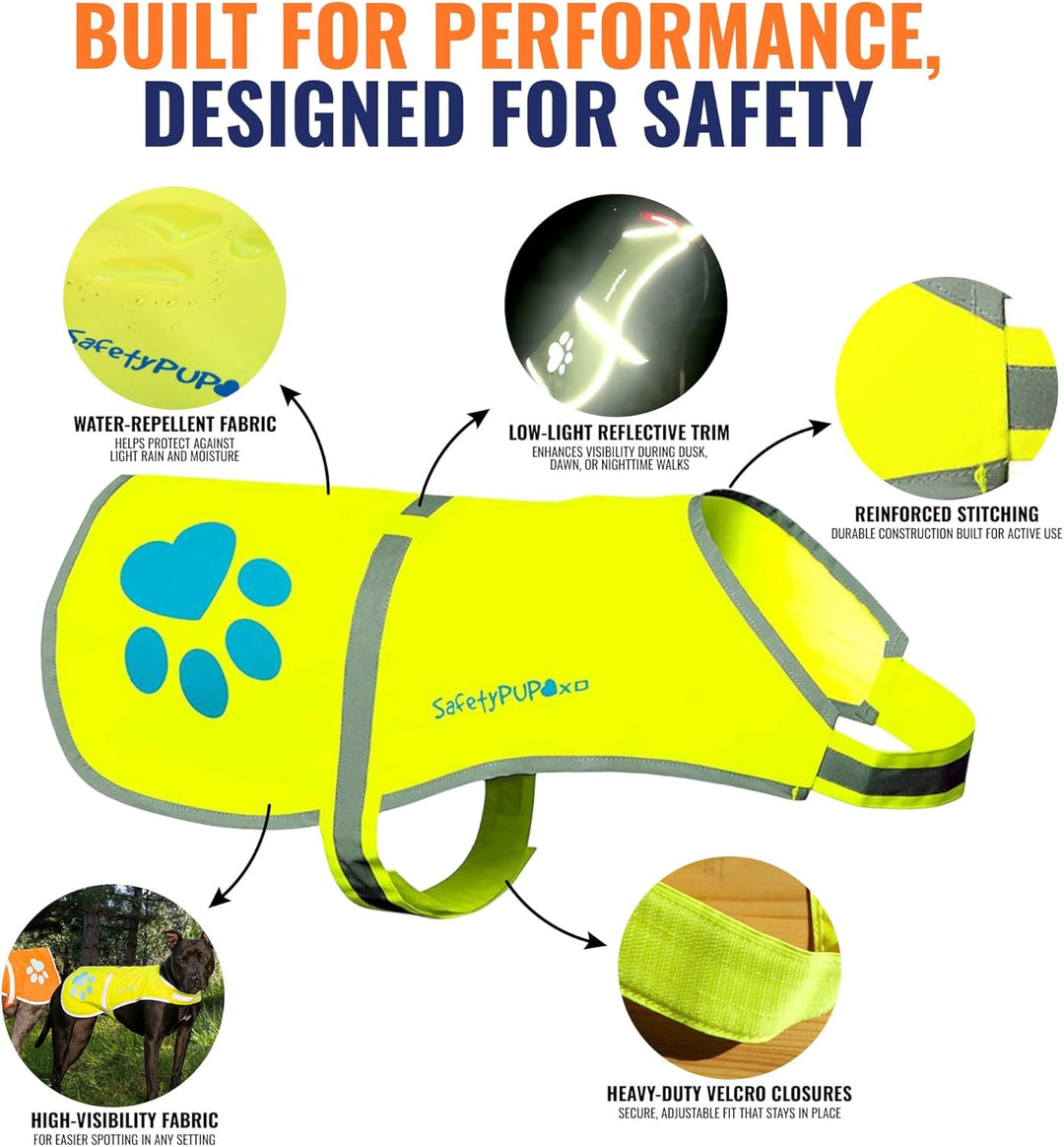 SafetyPUP XD Hund Warnweste, Grössen passen Hunde 14 lbs bis 130 lbs Neon Gelb Gross Gross Neon Gelb