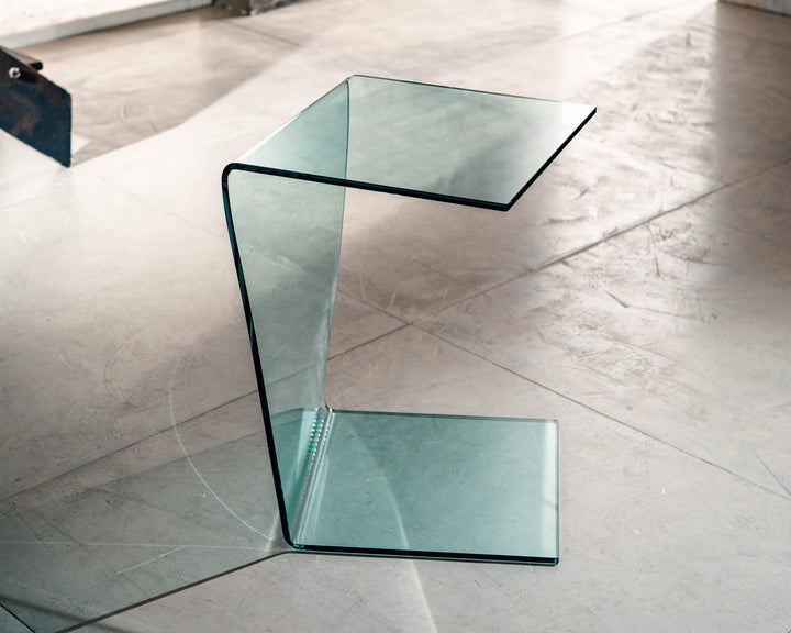 IMAGO FACTORY Atlas | Couchtisch Servetto - Lampentisch aus klarem, gebogenem Glas, Wohnzimmermöbel,