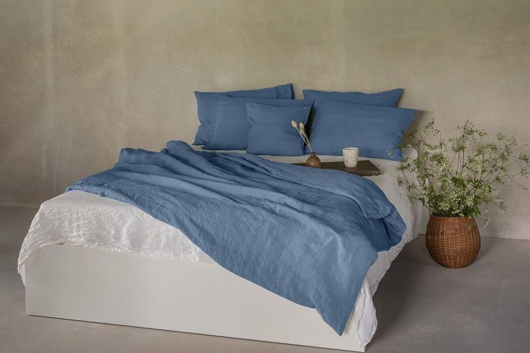 Leinen Bettwäsche Set 100% Natur Leinen Stonewashed, Naturfaser, mit Hotelverschluss (Blau, 50 x 70