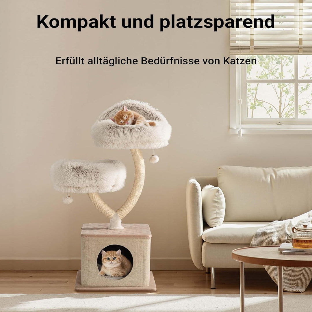 Fudajo Kratzbaum Zweigdesign mit Katzenhaus 95 cm, Designer Katzenkratzbaum mit Plüsch und Sisal, Ka