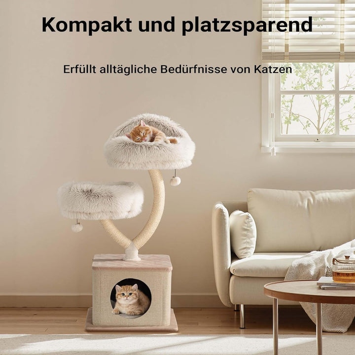 Fudajo Kratzbaum Zweigdesign mit Katzenhaus 95 cm, Designer Katzenkratzbaum mit Plüsch und Sisal, Ka