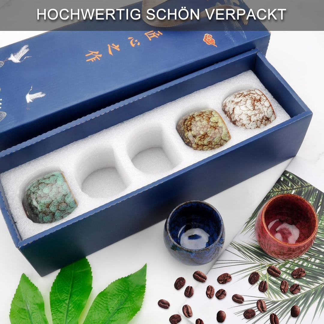 5 Stück Espresso Tassen Set 130ml Espressotassen Steingut Keramik Becher Ohne Henkel Mokka Tassen Se