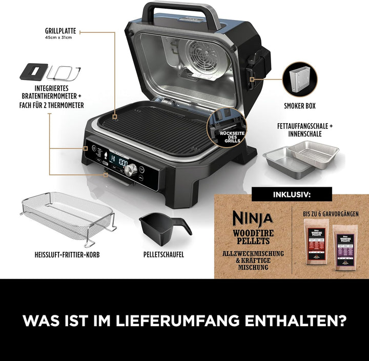 Ninja Woodfire Pro Connect XL Elektrischer BBQ Smoker Grill, App-Steuerung, digitaler Temperaturfühl