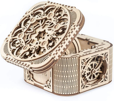 UGEARS Holz-Schatzkiste mit Schlüssel (geheimes verstecktes Puzzle) – Vatertagsgeschenk, DIY-Modell-