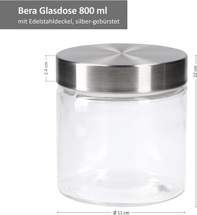 MamboCat Vorratsgläser Set Bera 6-tlg. mit Edelstahldeckel I befüllbare Glasdosen Ø 11 cm 0,8L + 1,2