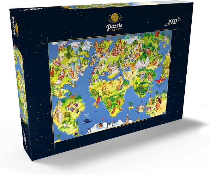 Tolle und lustige Cartoon-Weltkarte - Illustration für Kinder - Premium 1000 Teile Puzzle - MyPuzzle